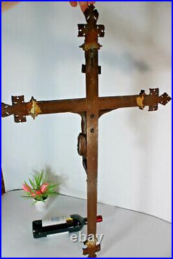 Antique 33.4 XL wood carved crucifix cross religious church