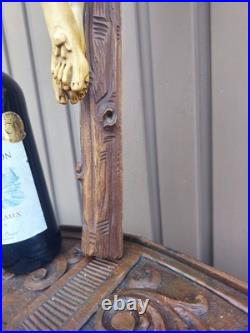 Antique 39.3 Wood chalk corpus christ wall crucifix cross religious
