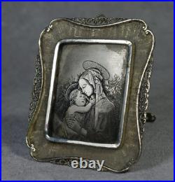 Antique 800 Silver Icon of Madonna and Child-Hand-Etched Religious Art in Ornate