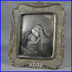 Antique 800 Silver Icon of Madonna and Child-Hand-Etched Religious Art in Ornate