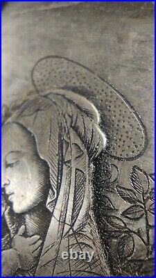 Antique 800 Silver Icon of Madonna and Child-Hand-Etched Religious Art in Ornate