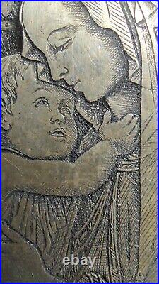 Antique 800 Silver Icon of Madonna and Child-Hand-Etched Religious Art in Ornate