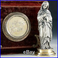 Antique. 900 Silver Religious Virgin Mary Figural Wax Seal Desk Stamp, Original
