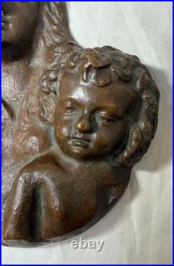 Antique A. Wallrae thick heavy cast bronze religious Baby Jesus Mary wall plaque
