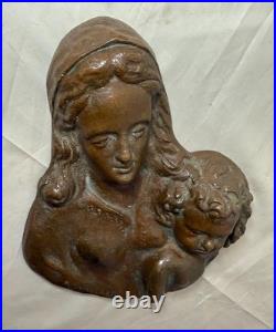 Antique A. Wallrae thick heavy cast bronze religious Baby Jesus Mary wall plaque