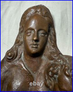 Antique A. Wallrae thick heavy cast bronze religious Baby Jesus Mary wall plaque