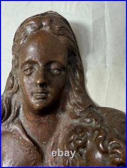 Antique A. Wallrae thick heavy cast bronze religious Baby Jesus Mary wall plaque