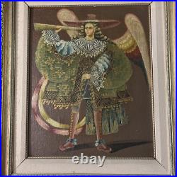 Antique ARCHANGEL MICHAEL CUZCO SCHOOL Religious Oil Painting Angels Wall Art