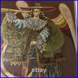 Antique ARCHANGEL MICHAEL CUZCO SCHOOL Religious Oil Painting Angels Wall Art