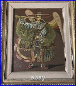 Antique ARCHANGEL MICHAEL CUZCO SCHOOL Religious Oil Painting Angels Wall Art
