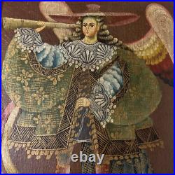Antique ARCHANGEL MICHAEL CUZCO SCHOOL Religious Oil Painting Angels Wall Art