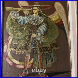 Antique ARCHANGEL MICHAEL CUZCO SCHOOL Religious Oil Painting Angels Wall Art