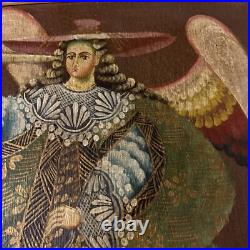 Antique ARCHANGEL MICHAEL CUZCO SCHOOL Religious Oil Painting Angels Wall Art