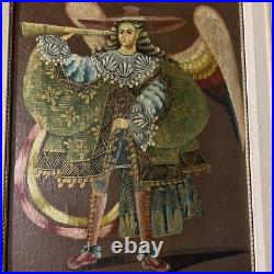 Antique ARCHANGEL MICHAEL CUZCO SCHOOL Religious Oil Painting Angels Wall Art