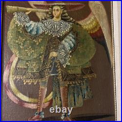 Antique ARCHANGEL MICHAEL CUZCO SCHOOL Religious Oil Painting Angels Wall Art