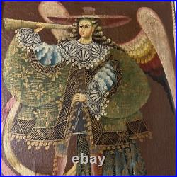 Antique ARCHANGEL MICHAEL CUZCO SCHOOL Religious Oil Painting Angels Wall Art