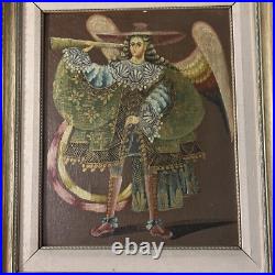 Antique ARCHANGEL MICHAEL CUZCO SCHOOL Religious Oil Painting Angels Wall Art