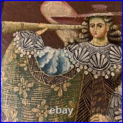 Antique ARCHANGEL MICHAEL CUZCO SCHOOL Religious Oil Painting Angels Wall Art