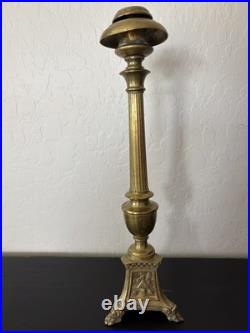 Antique Altar Brass Mary Sacred Heart & Trinitarian Triangle Tripod Candlestick