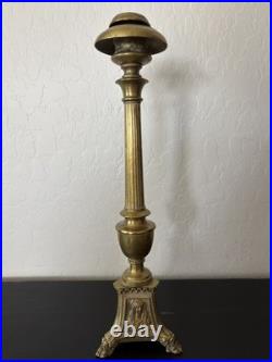 Antique Altar Brass Mary Sacred Heart & Trinitarian Triangle Tripod Candlestick