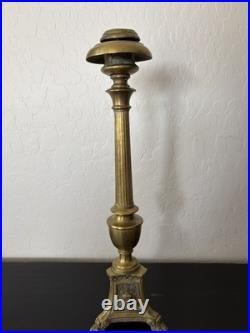 Antique Altar Brass Mary Sacred Heart & Trinitarian Triangle Tripod Candlestick