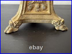 Antique Altar Brass Mary Sacred Heart & Trinitarian Triangle Tripod Candlestick