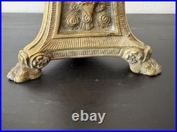 Antique Altar Brass Mary Sacred Heart & Trinitarian Triangle Tripod Candlestick
