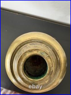 Antique Altar Brass Mary Sacred Heart & Trinitarian Triangle Tripod Candlestick