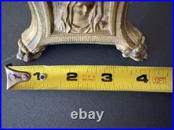 Antique Altar Brass Mary Sacred Heart & Trinitarian Triangle Tripod Candlestick