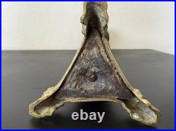 Antique Altar Brass Mary Sacred Heart & Trinitarian Triangle Tripod Candlestick