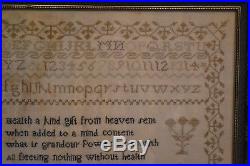 Antique American Schoolgirl Sampler Religious About Health Mary Leyland