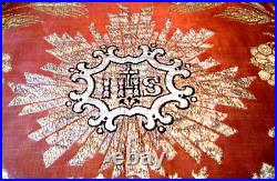 Antique Antependium IHS religious altar liturgical gold silk embr/ry 18c lined