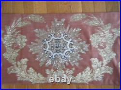 Antique Antependium IHS religious altar liturgical gold silk embr/ry 18c lined