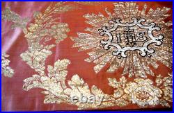 Antique Antependium IHS religious altar liturgical gold silk embr/ry 18c lined