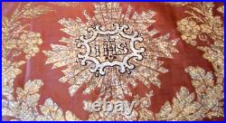 Antique Antependium IHS religious altar liturgical gold silk embr/ry 18c lined