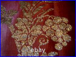 Antique Antependium IHS religious altar liturgical gold silk embr/ry 18c lined