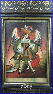 Antique Archangel Uriel Cusco Colonial Painting Peru Christian Spanish