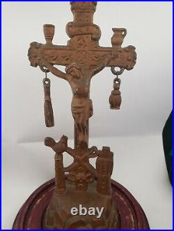 Antique Arma Christi Religious Domed Crucifix Skull and Crossbones Passion
