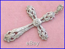 Antique Art Deco Diamond Platinum 18k Religious 1-13/16 Cross Pendant 1930