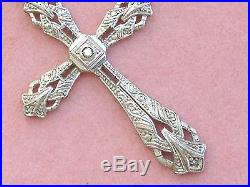Antique Art Deco Diamond Platinum 18k Religious 1-13/16 Cross Pendant 1930