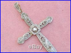 Antique Art Deco Diamond Platinum Religious 1-9/16 Cross Pendant 1930