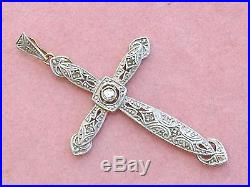Antique Art Deco Diamond Platinum Religious 1-9/16 Cross Pendant 1930