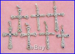 Antique Art Deco Diamond Sapphire Platinum Religious 1.5 Cross Pendant 1930