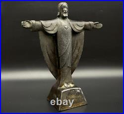 Antique Art Deco Jesus sculpture Alphonse Birembaux Bronze Jesus Religious