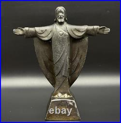 Antique Art Deco Jesus sculpture Alphonse Birembaux Bronze Jesus Religious