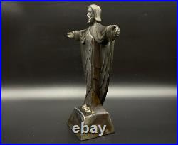 Antique Art Deco Jesus sculpture Alphonse Birembaux Bronze Jesus Religious