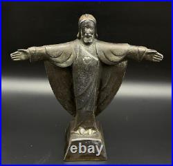 Antique Art Deco Jesus sculpture Alphonse Birembaux Bronze Jesus Religious