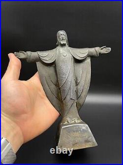 Antique Art Deco Jesus sculpture Alphonse Birembaux Bronze Jesus Religious