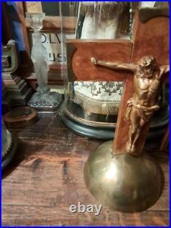 Antique Art Deco Religious Wood Bronse Metal Monastery Standing Corpus Crucifix Antique Art Deco Religious Wood Bronse Metal Monastery Standing Corpus Crucifix