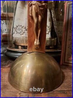 Antique Art Deco Religious Wood Bronse Metal Monastery Standing Corpus Crucifix Antique Art Deco Religious Wood Bronse Metal Monastery Standing Corpus Crucifix